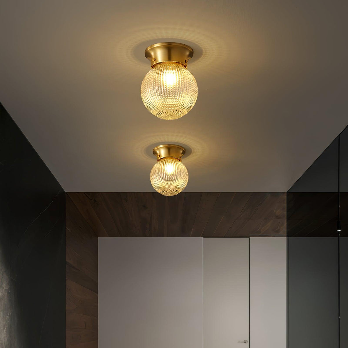 Reeded Globe Flush Ceiling Light