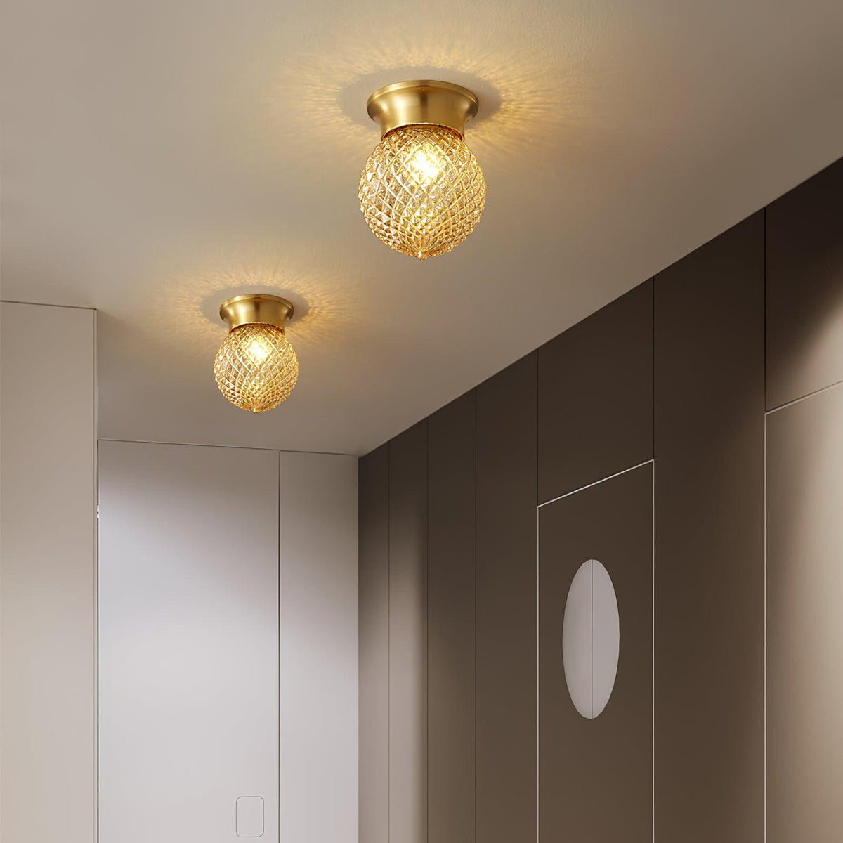Reeded Globe Flush Ceiling Light