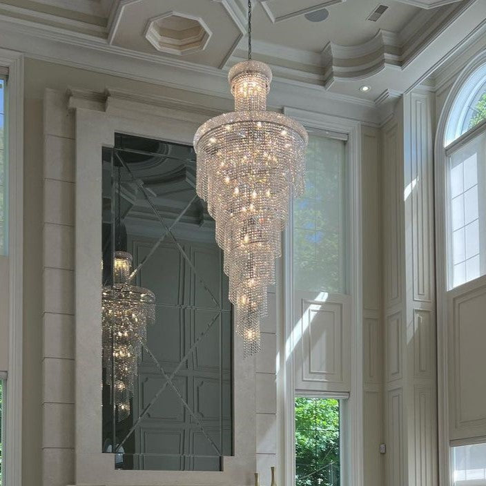 Extra Large Spiral Crystal and Metal Chandelier for Staircase Foyer Living Room