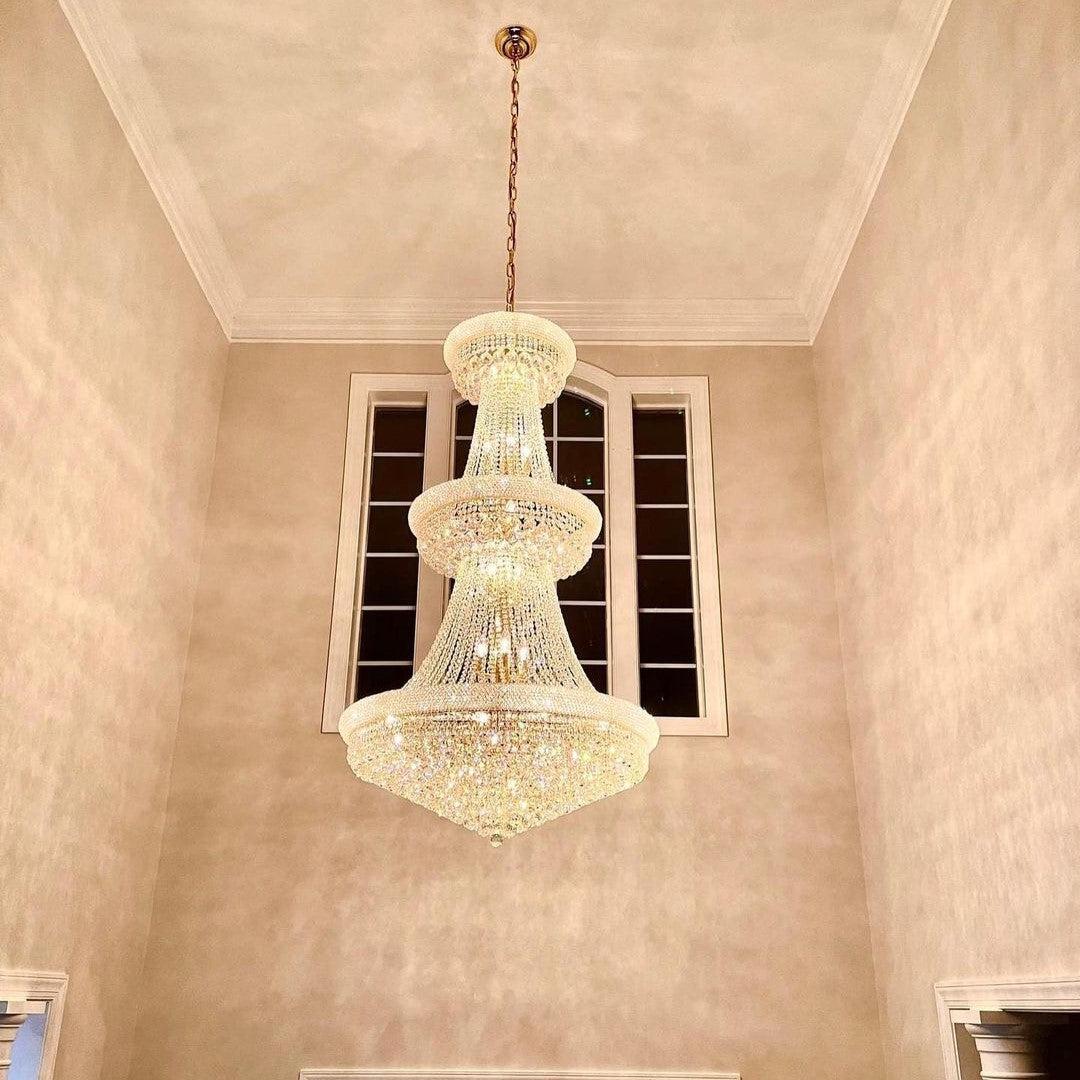 Luxury French Empire Chandelier for Villa Hall Ceiling Three-Layers Crystal Light for Hotel Lobby