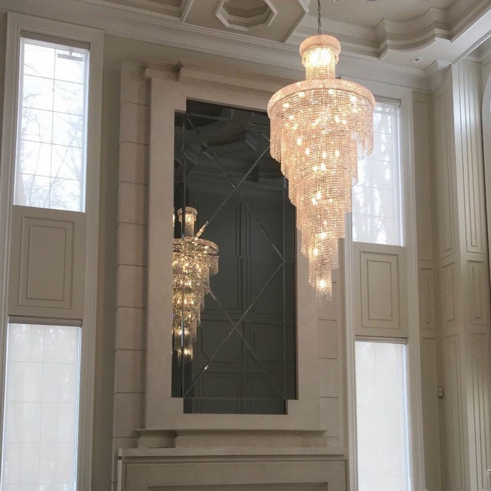 Extra Large Spiral Crystal and Metal Chandelier for Staircase Foyer Living Room