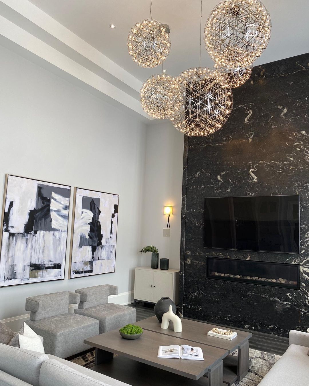 Round Starry Sky Chandelier Light Fire Ball Ceiling Lighting for Living Room / cottage / high-Ceiling
