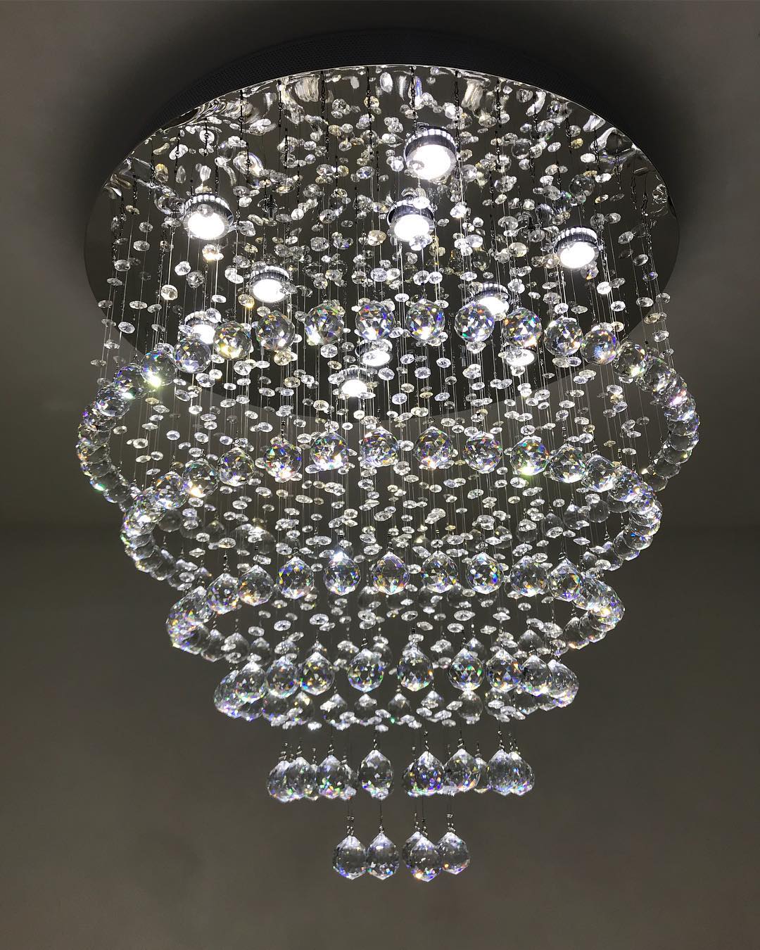Modern Flush Mount Crystal Raindrop Chandelier for Living / dining Room