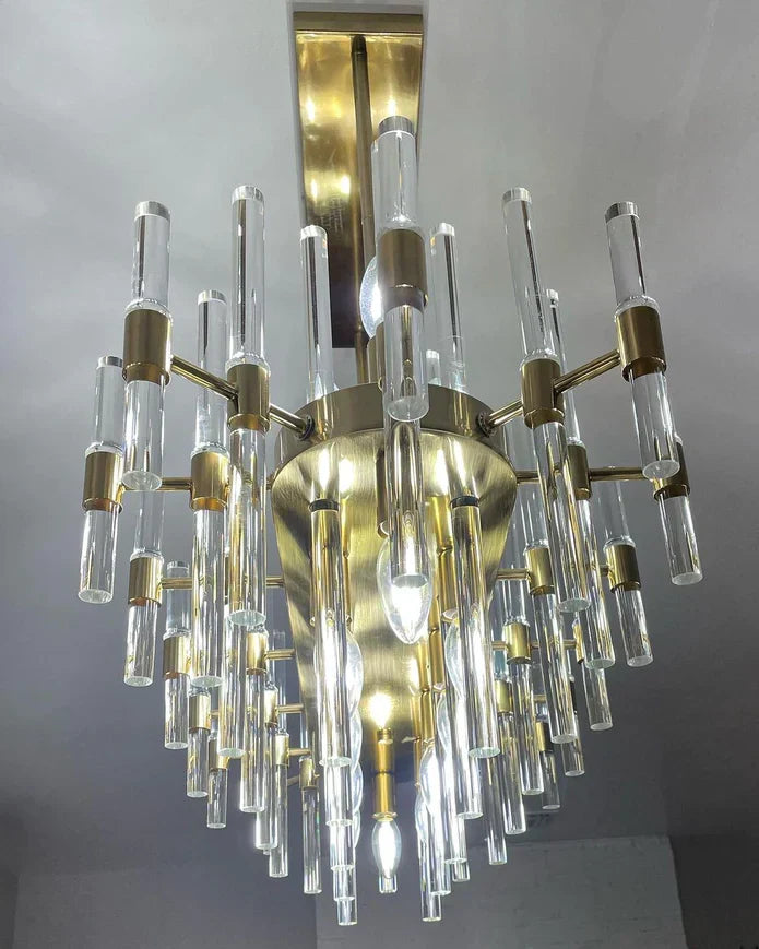Modern Round Tiered Crystal Chandelier with Gold Finish and Metal Frame