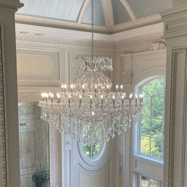 Traditional Classic K9 Crystal Candle-Shaped Chandelier with Steel Finish for Staircase and