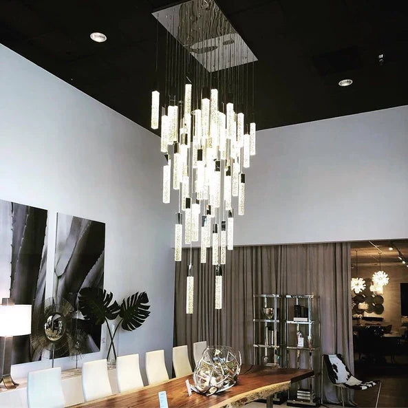 Modern Crystal Stick Chandelier with Glacier Bubble Design in Gold, Chrome, and Black Finish - High-Quality