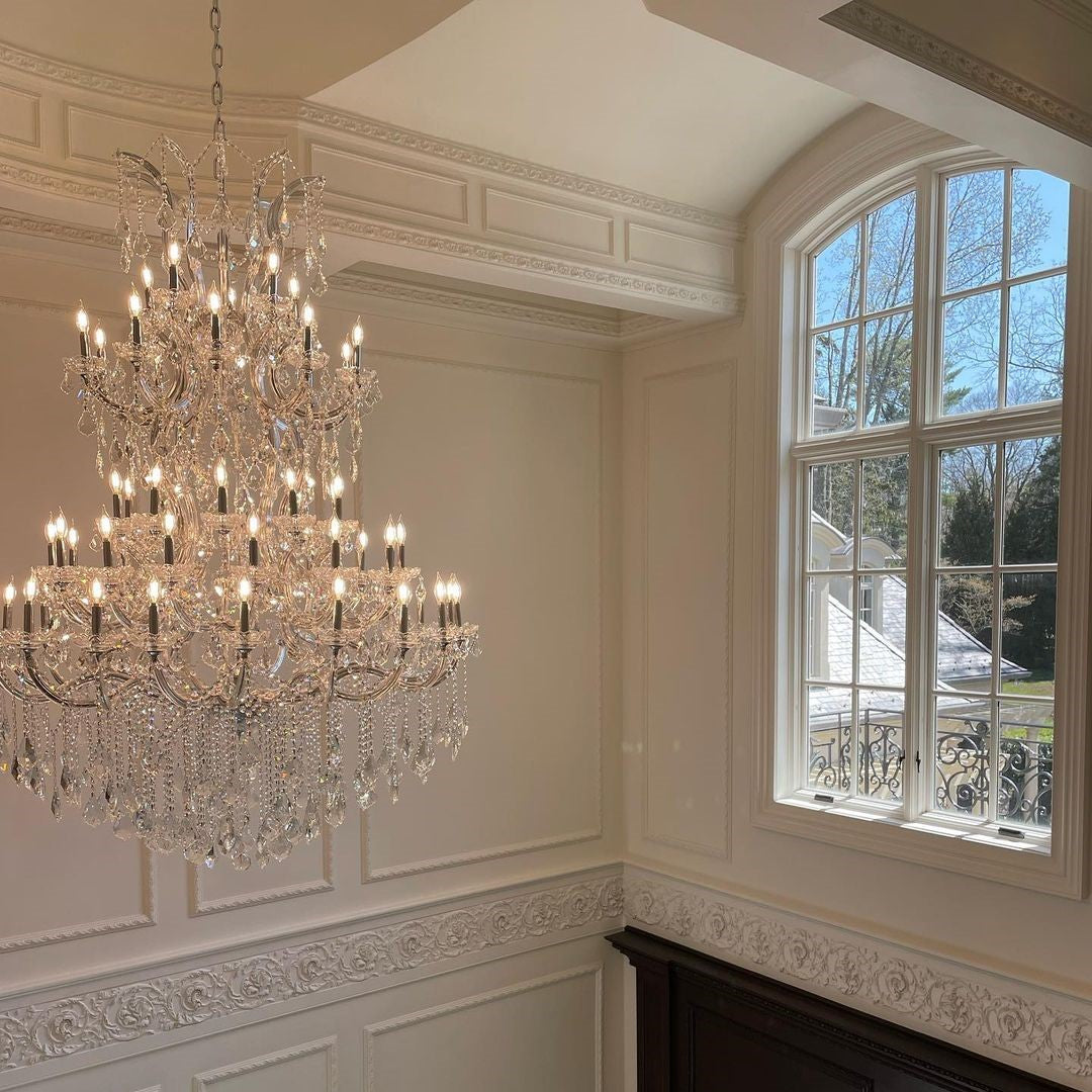 Traditional Candle-Shaped Crystal Chandelier with K9 Crystal Finish for Staircase Foyer Living