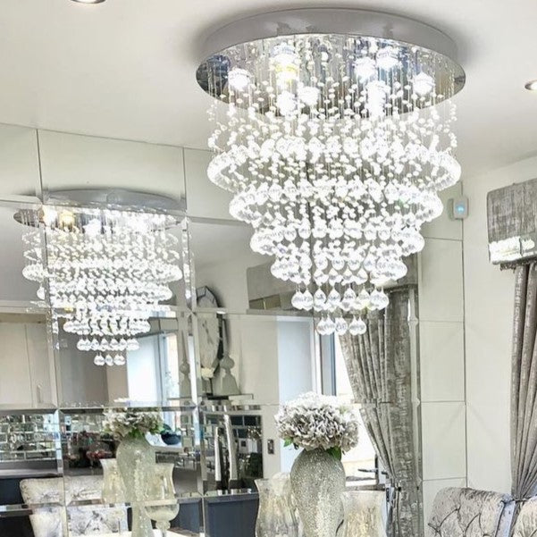 Modern Flush Mount Crystal Raindrop Chandelier for Living / dining Room