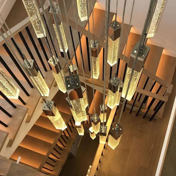 Modern Crystal Stick Chandelier with Glacier Bubble Design in Gold, Chrome, and Black Finish - High-Quality