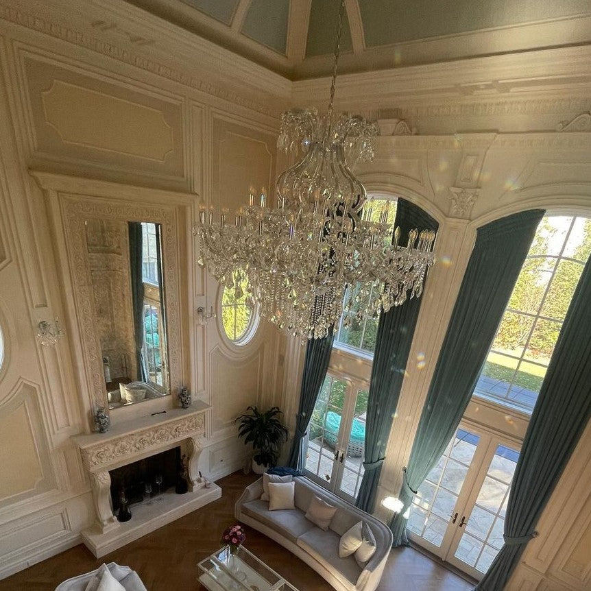 Traditional Classic K9 Crystal Candle-Shaped Chandelier with Steel Finish for Staircase and