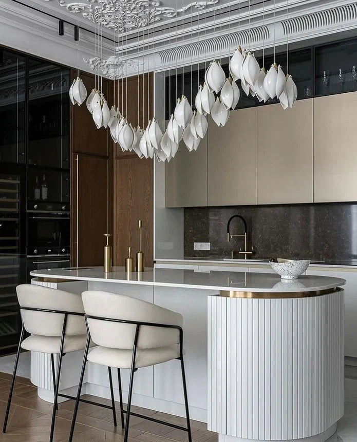 Nordic Magnolia Flower Ceramic Chandelier with Rectangular Metal Canopy