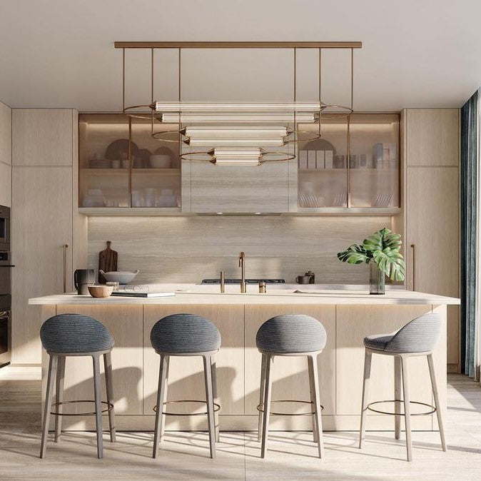 Minimalism Brass Ellipse LED Chandelier Horizontal Design for Kitchen Island and Dining Room