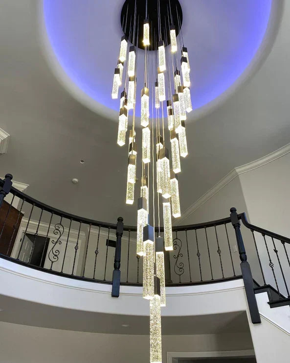 Modern Crystal Stick Chandelier with Glacier Bubble Design in Gold, Chrome, and Black Finish - High-Quality