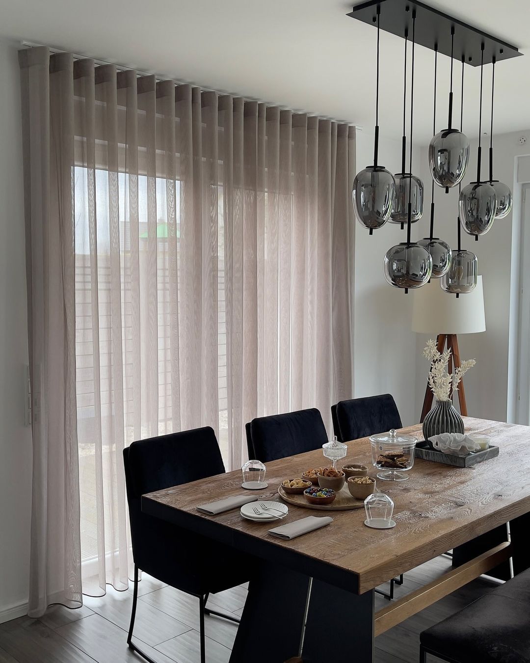 Modern Rectangular Smoky Gray Glass and Metal Chandelier for Dining Room & Kitchen Island