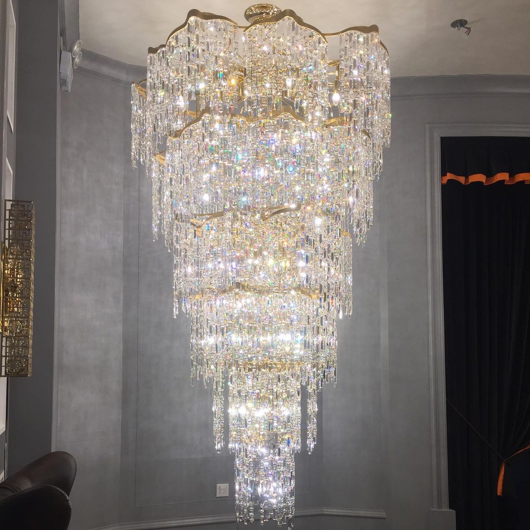 Oversized European Multi-Layers Golden Luxury Crystal Chandelier Villa / high-Ceiling / foyer