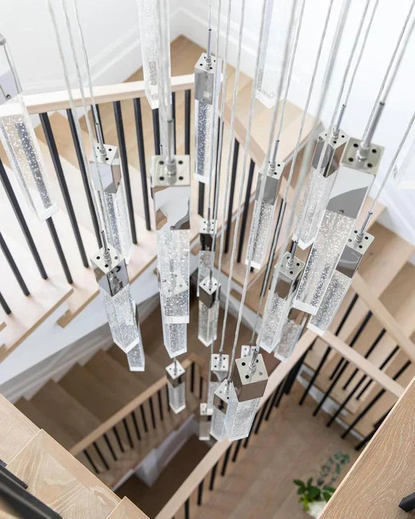 Modern Crystal Stick Chandelier with Glacier Bubble Design in Gold, Chrome, and Black Finish - High-Quality