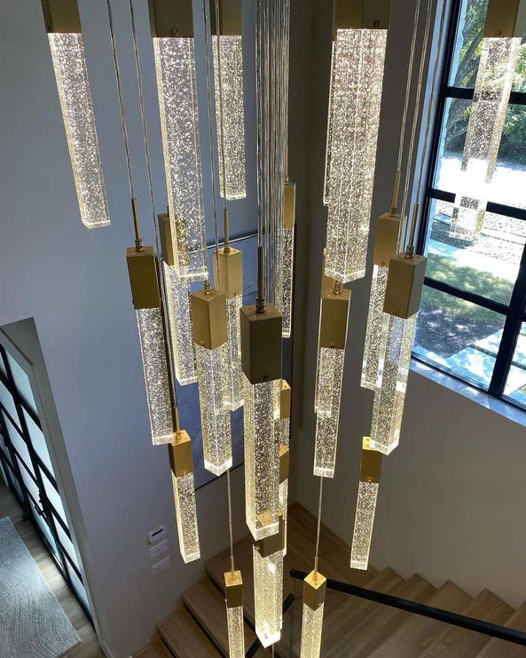 Modern Crystal Stick Chandelier with Glacier Bubble Design in Gold, Chrome, and Black Finish - High-Quality