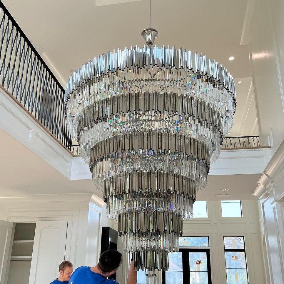 Extra Large Round Cone Tiered Crystal Chandelier for Foyer / Entryway / living Room