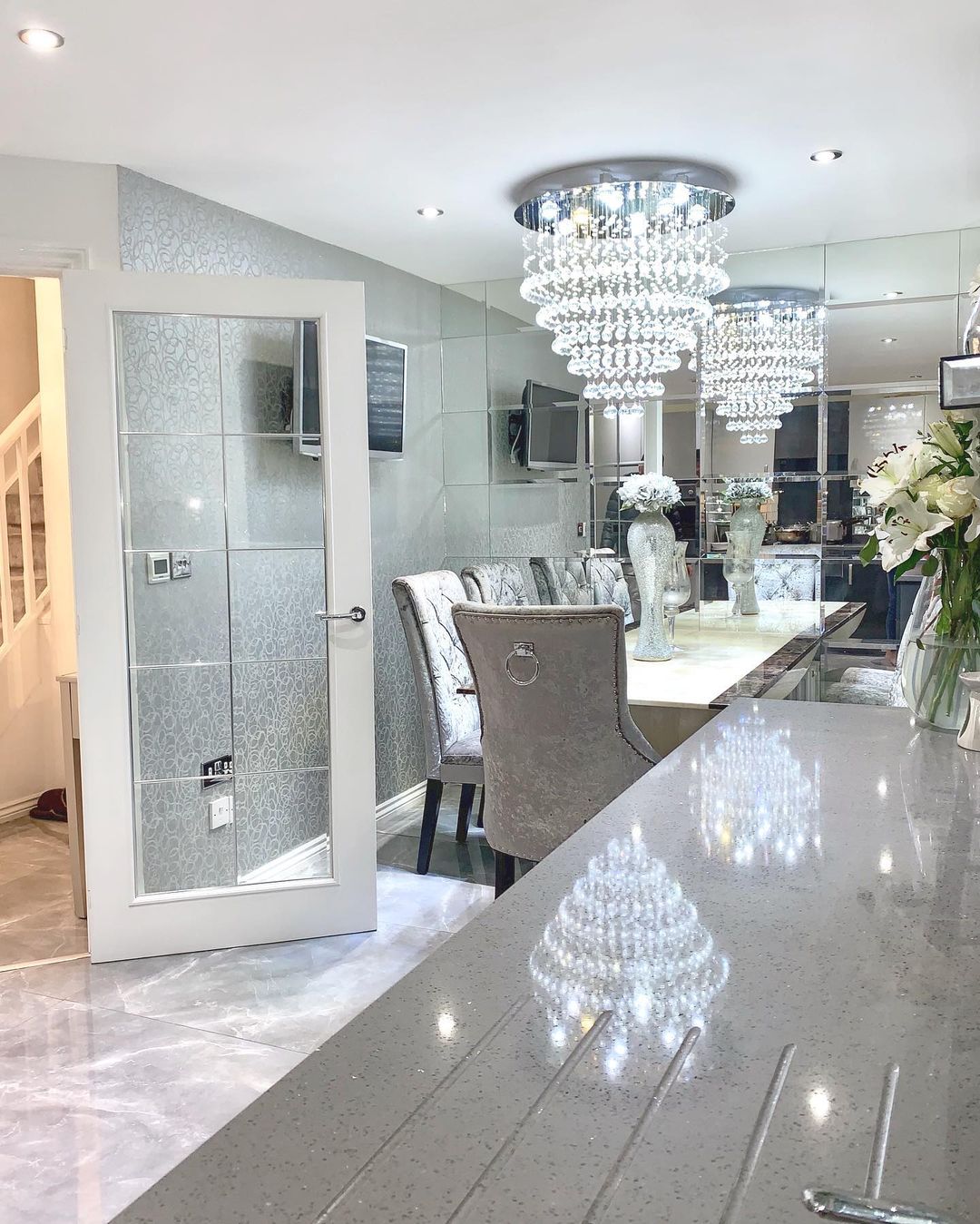 Modern Flush Mount Crystal Raindrop Chandelier for Living / dining Room