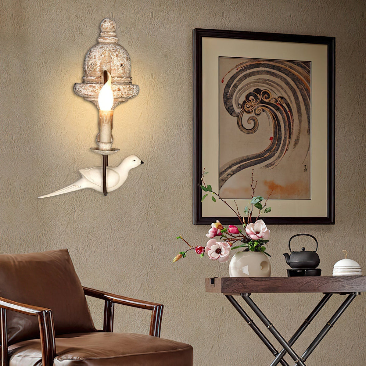 Retro Wooden Bird Wall Lamp