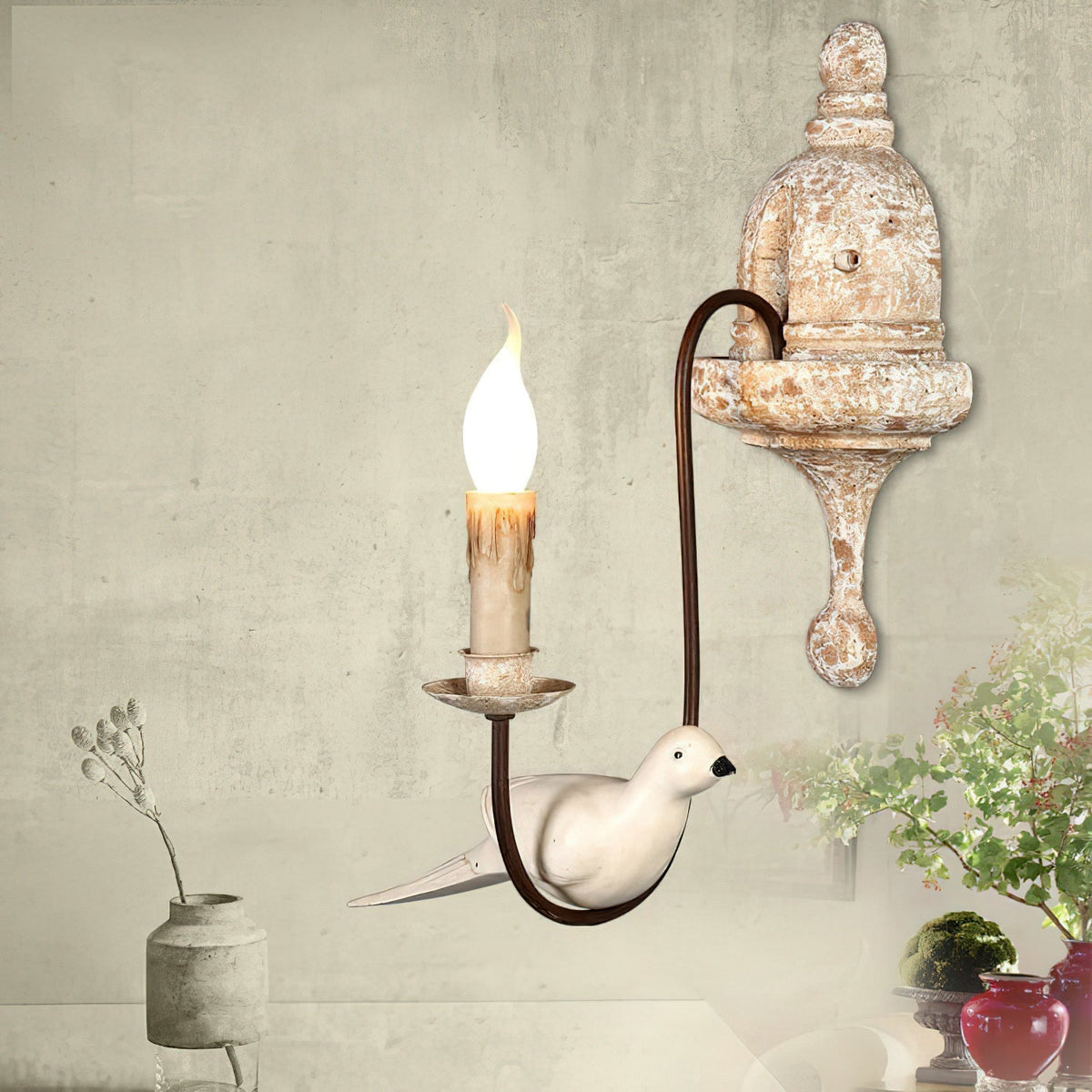 Retro Wooden Bird Wall Lamp