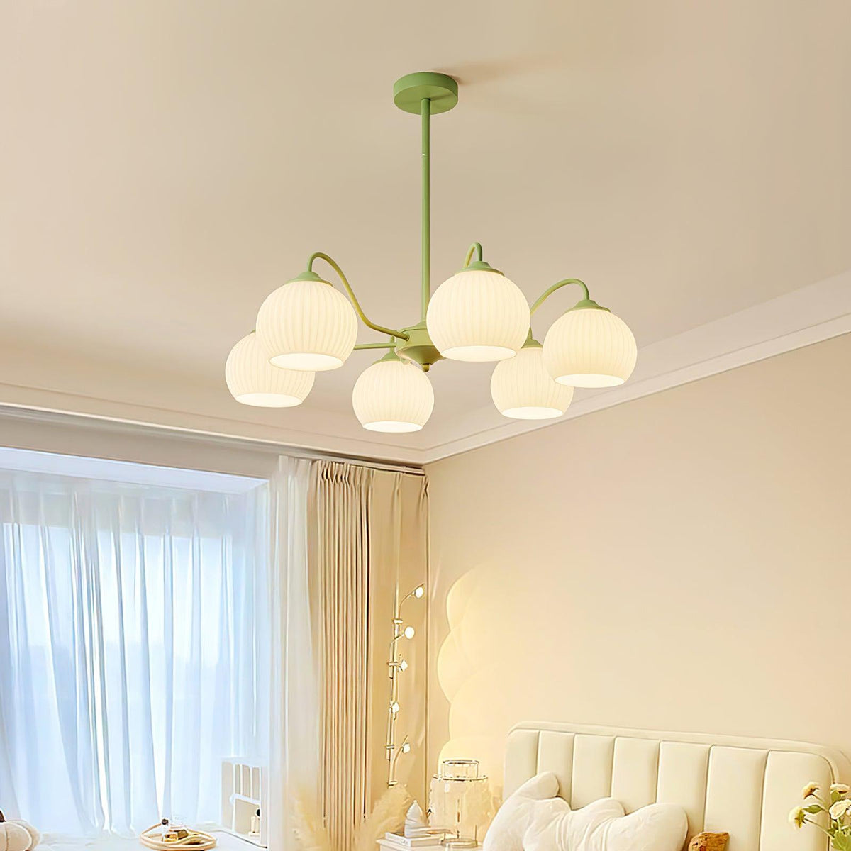 Ribbed Glass Matcha Chandelier