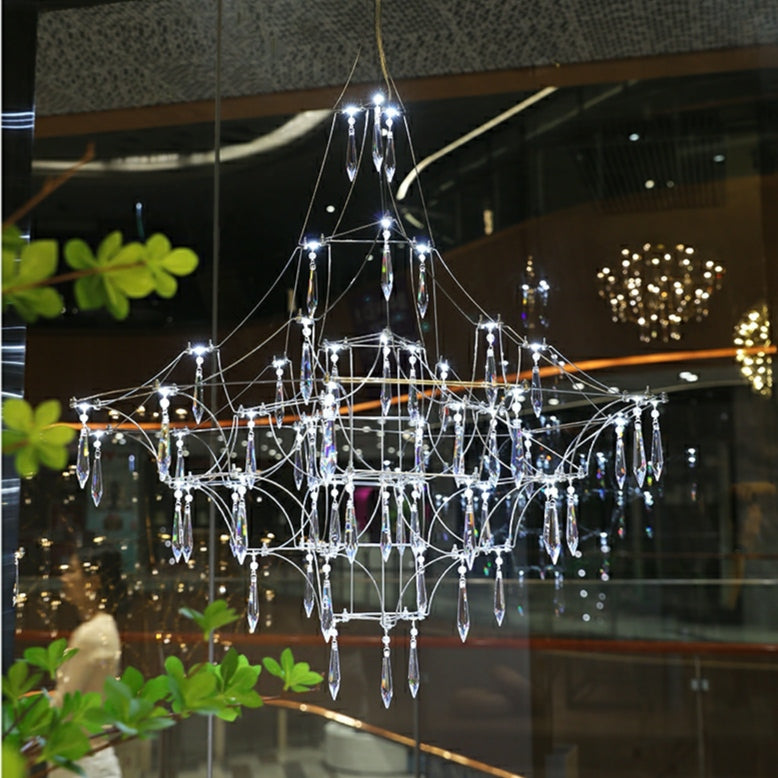 Romantic Event Art Decor K9 Crystal Pendant Light Living / Dining Room Stainless Steel Chandelier in Chrome