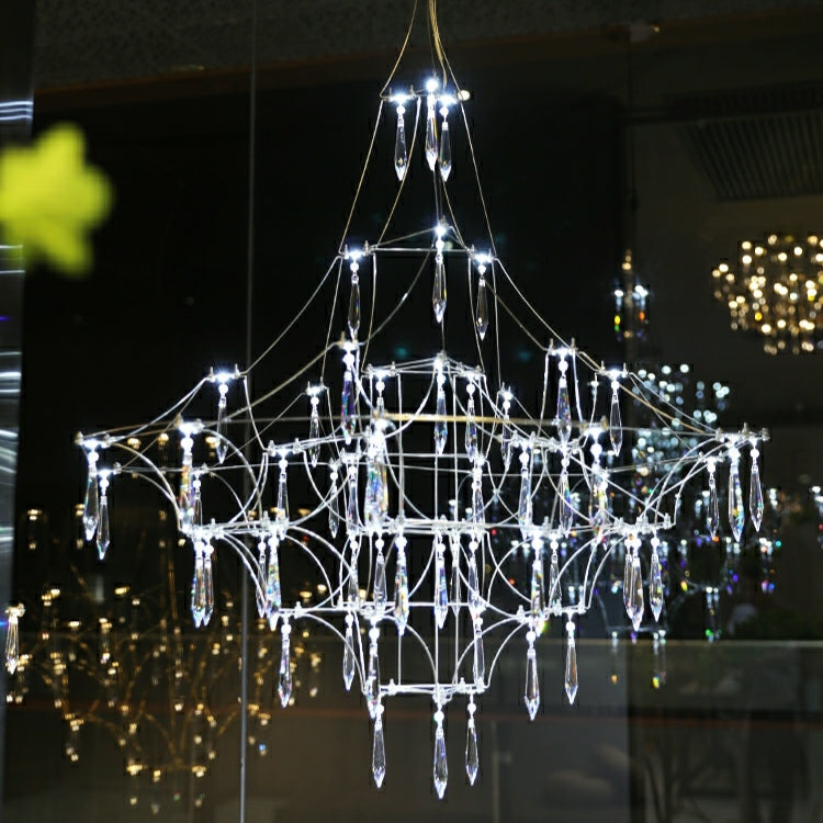 Romantic Event Art Decor K9 Crystal Pendant Light Living / Dining Room Stainless Steel Chandelier in Chrome