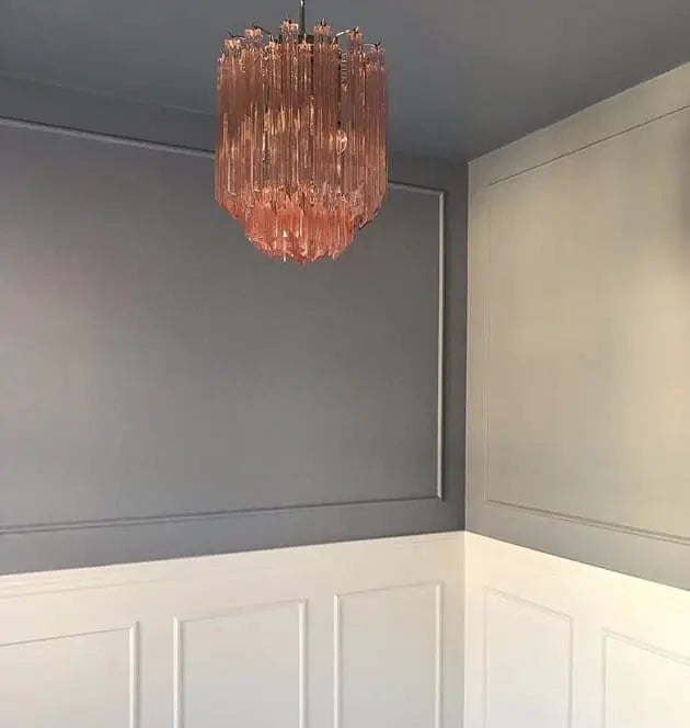 Murano Glass Chandelier – Quadriedri – 47 Prisms – Pink