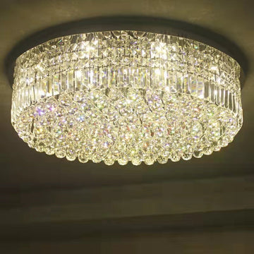 Round Crystal Flush Mounted Chandelier Ceiling Light