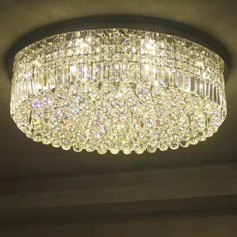 Round Crystal Flush Mounted Chandelier Ceiling Light