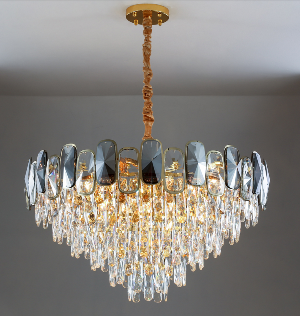 Round / rectangle Smoky Gray Crystal Pendant Chandelier Ceiling Fixtures Light for Living Room / dining Room /