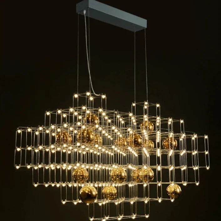 Modern Stainless Steel Three-Dimensional Cube Chandelier