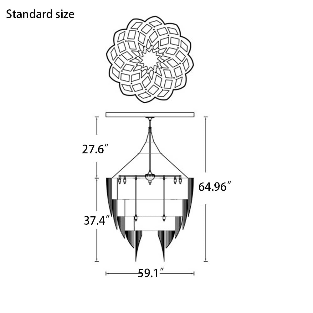 Oversized Modern Aluminium Chain Tassel Pendant Chandelier with Multi-Crafted Finish for Large Living Room