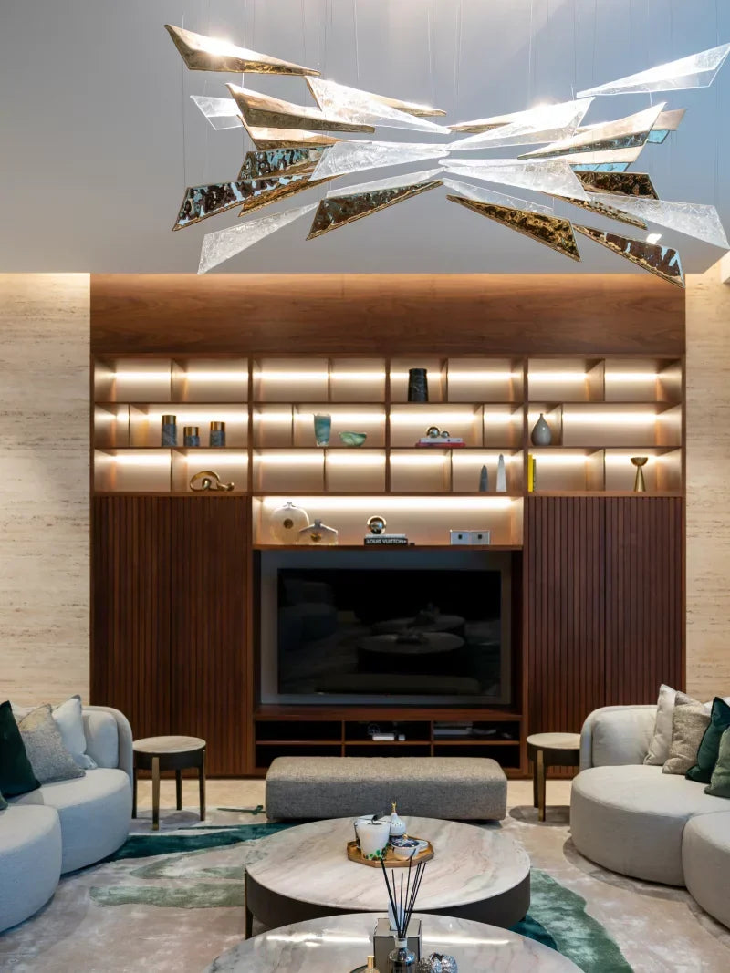 Luxury Icicle Glass and Metal Floating Chandelier with Elegant Finish for Living Room and Villa