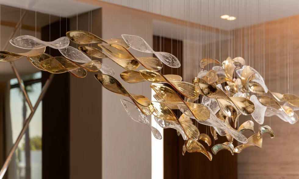 Luxury Glass Leaves Floating Chandelier with High-Quality Finish for Hotel, Villa, Living Room