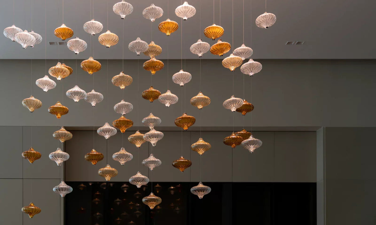 Custom Glass Lantern Floating Chandelier with Artistic Design for Staircase Foyer Villa Living Room
