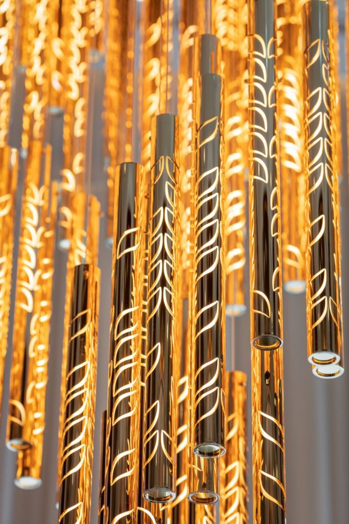 Modern Art Design Floating Leaves-Inspired Glass Tube Chandelier for High-Ceiling