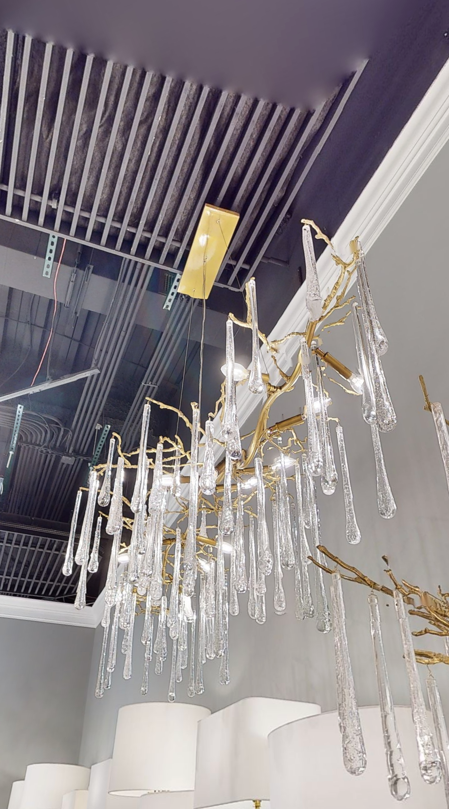 Teardrop Crystal Chandelier with Brass Branch 84-InchW