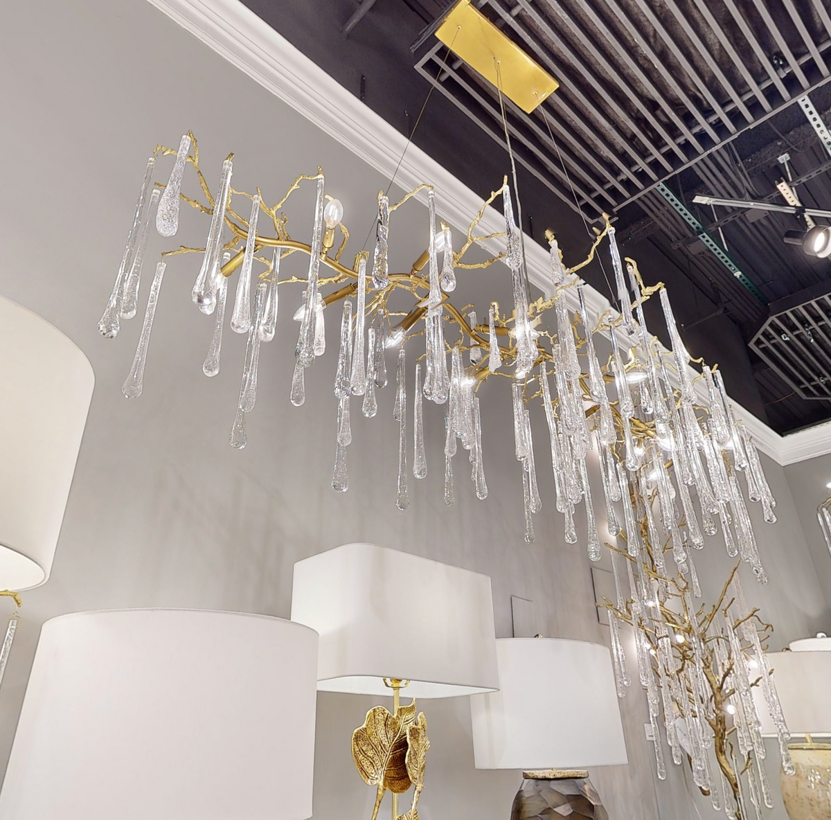 Teardrop Crystal Chandelier with Brass Branch 84-InchW