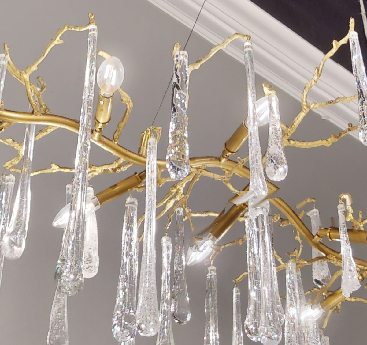 Teardrop Crystal Chandelier with Brass Branch 84-InchW