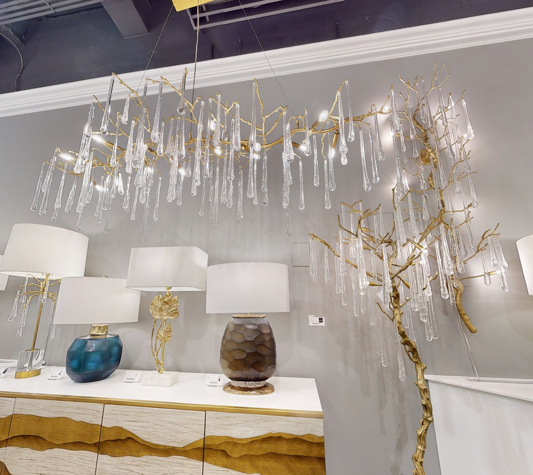 Teardrop Crystal Chandelier with Brass Branch 84-InchW