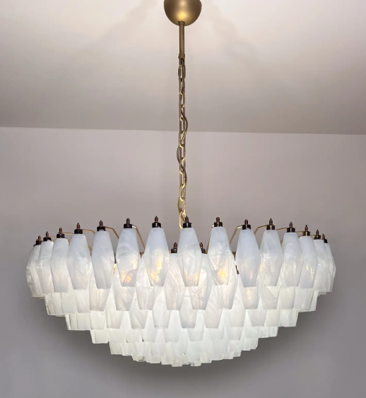 Murano Chandelier – Poliedri – 185 Glass – White Alabaster