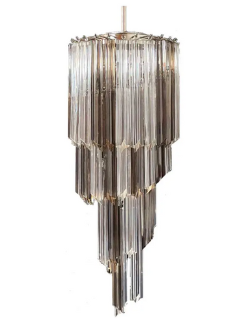 Murano Glass Chandelier – Spiral – 54 Prisms – Smokey / transparent