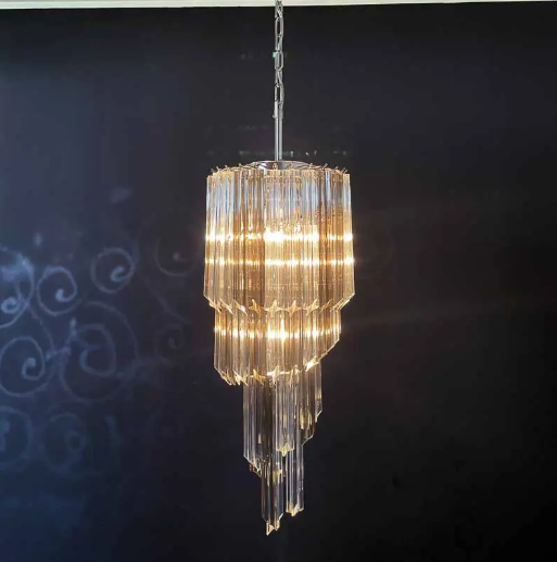 Murano Glass Chandelier – Spiral – 54 Prisms – Smokey / transparent