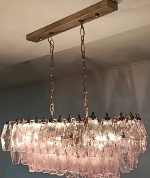 Murano Chandelier – Poliedri – 84 Glasses – Pink