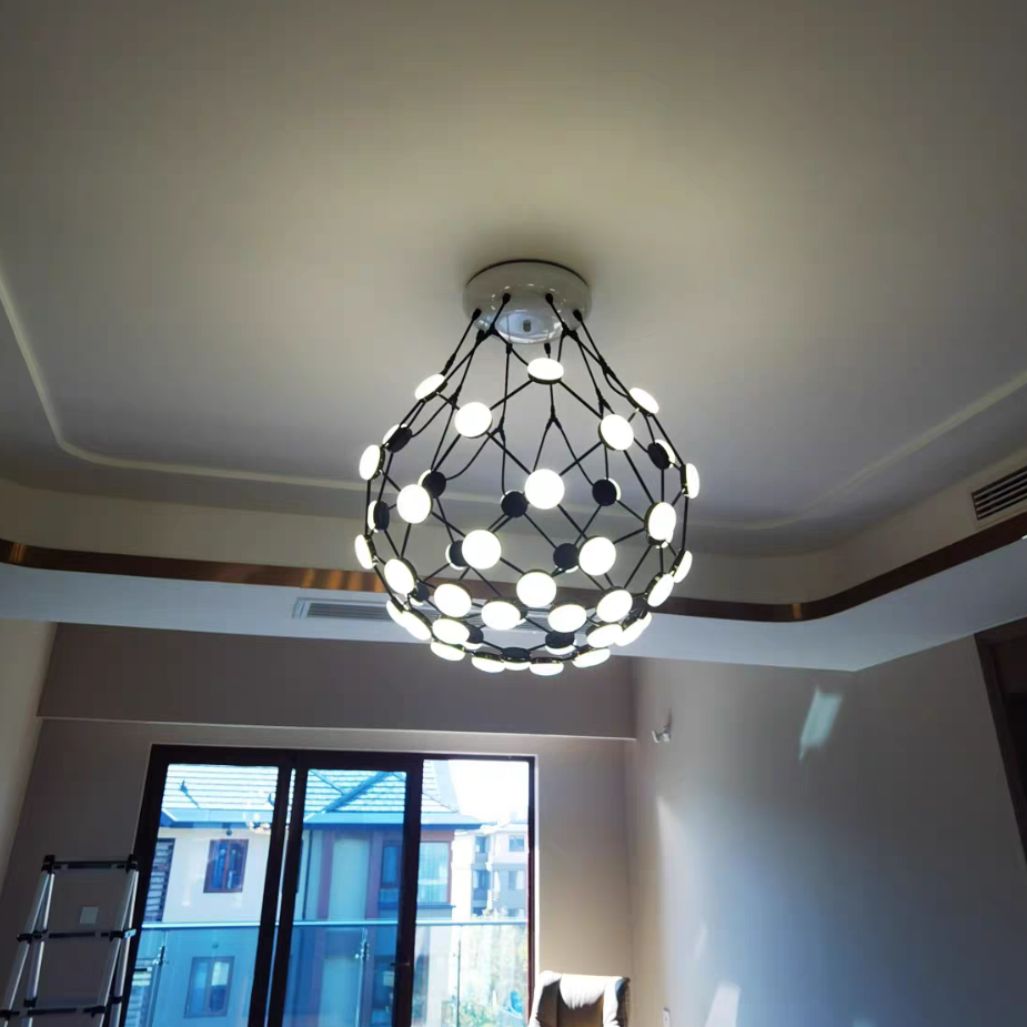 Modern Basket Pendant Chandelier with Acrylic and Metal Finish for Living and Dining Room