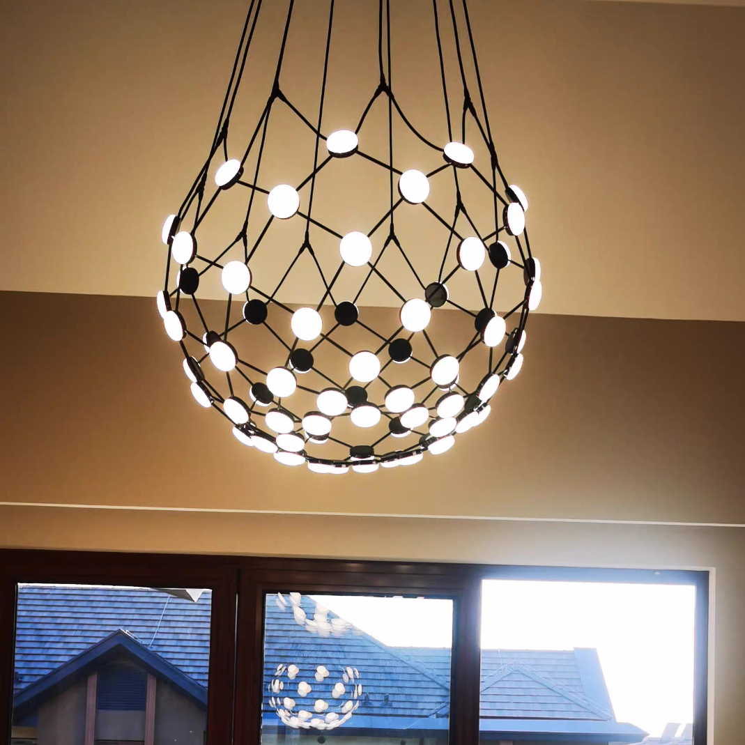 Modern Basket Pendant Chandelier with Acrylic and Metal Finish for Living and Dining Room