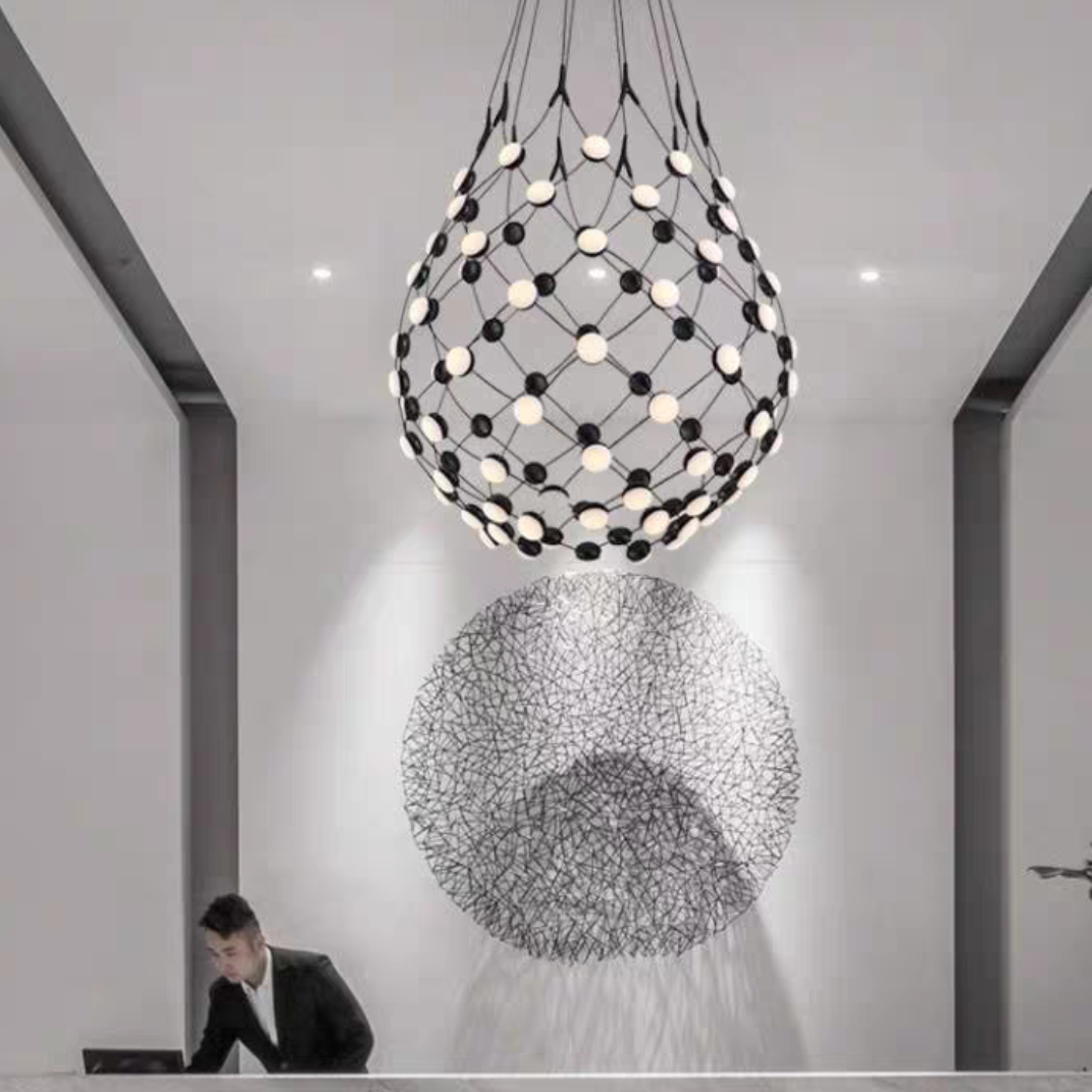Modern Basket Pendant Chandelier with Acrylic and Metal Finish for Living and Dining Room