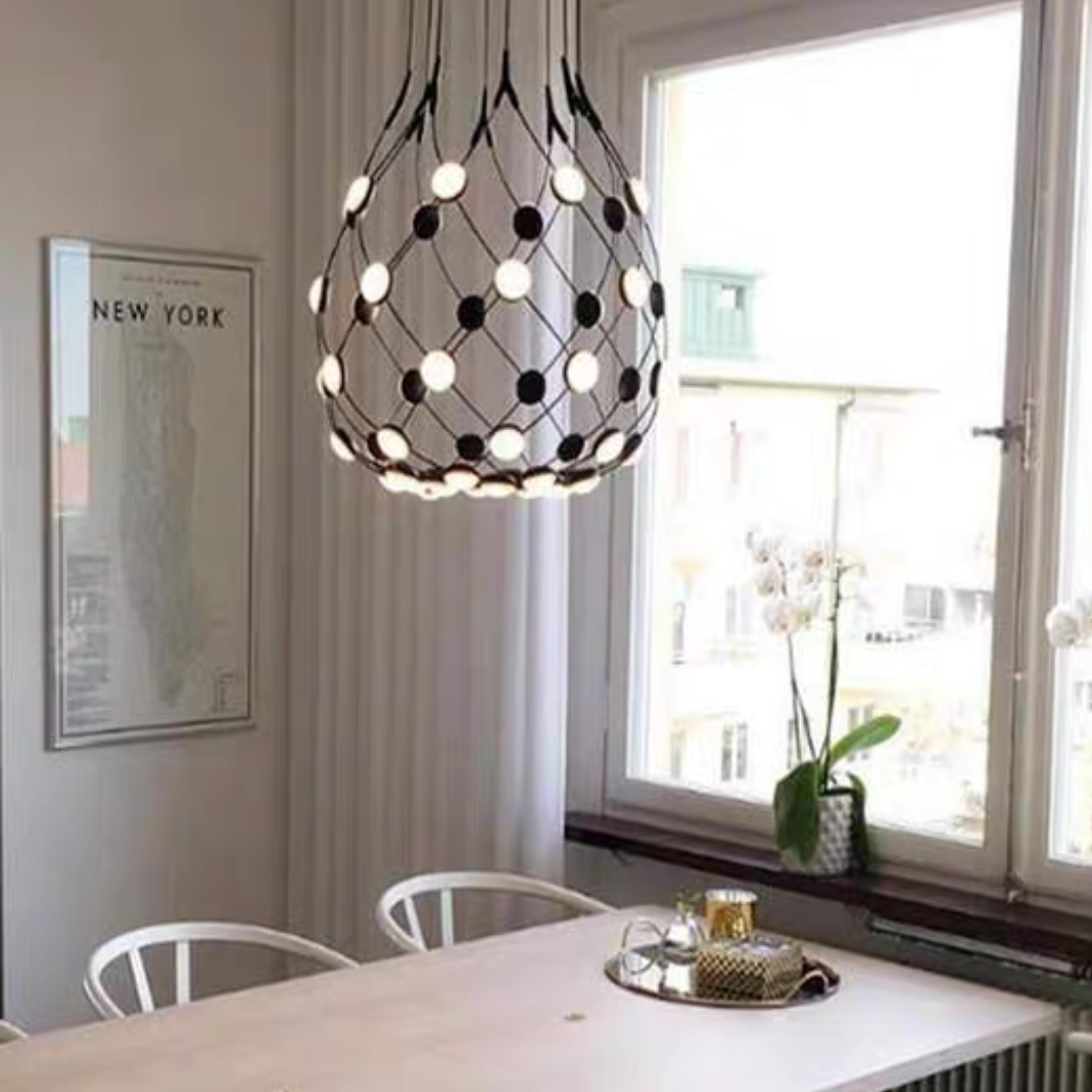 Modern Basket Pendant Chandelier with Acrylic and Metal Finish for Living and Dining Room